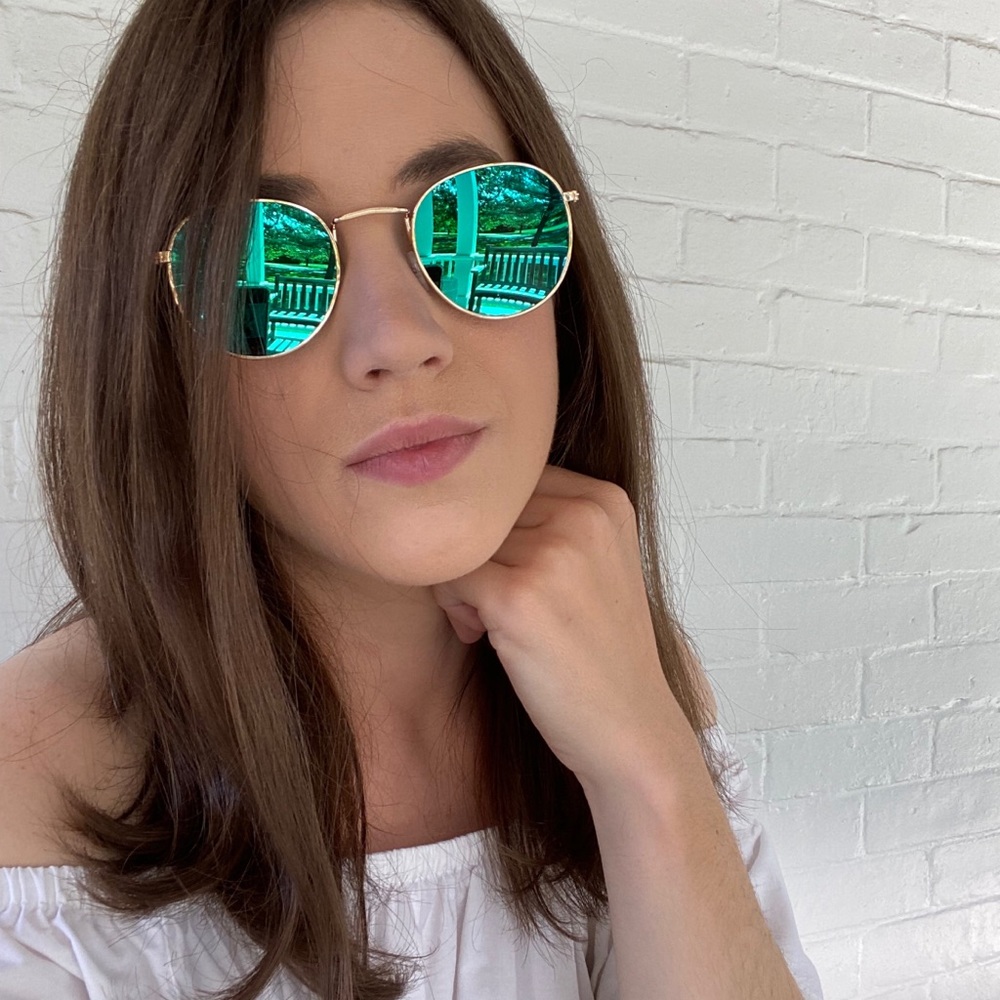 "Brooklyn" Sunglasses || Teal Green Mirror Round - Picture 5 of 10